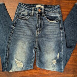 KanCan Jeans Womens 24 Blue Mid Rise Fringe Wrap Denim Juniors Skinny Medium